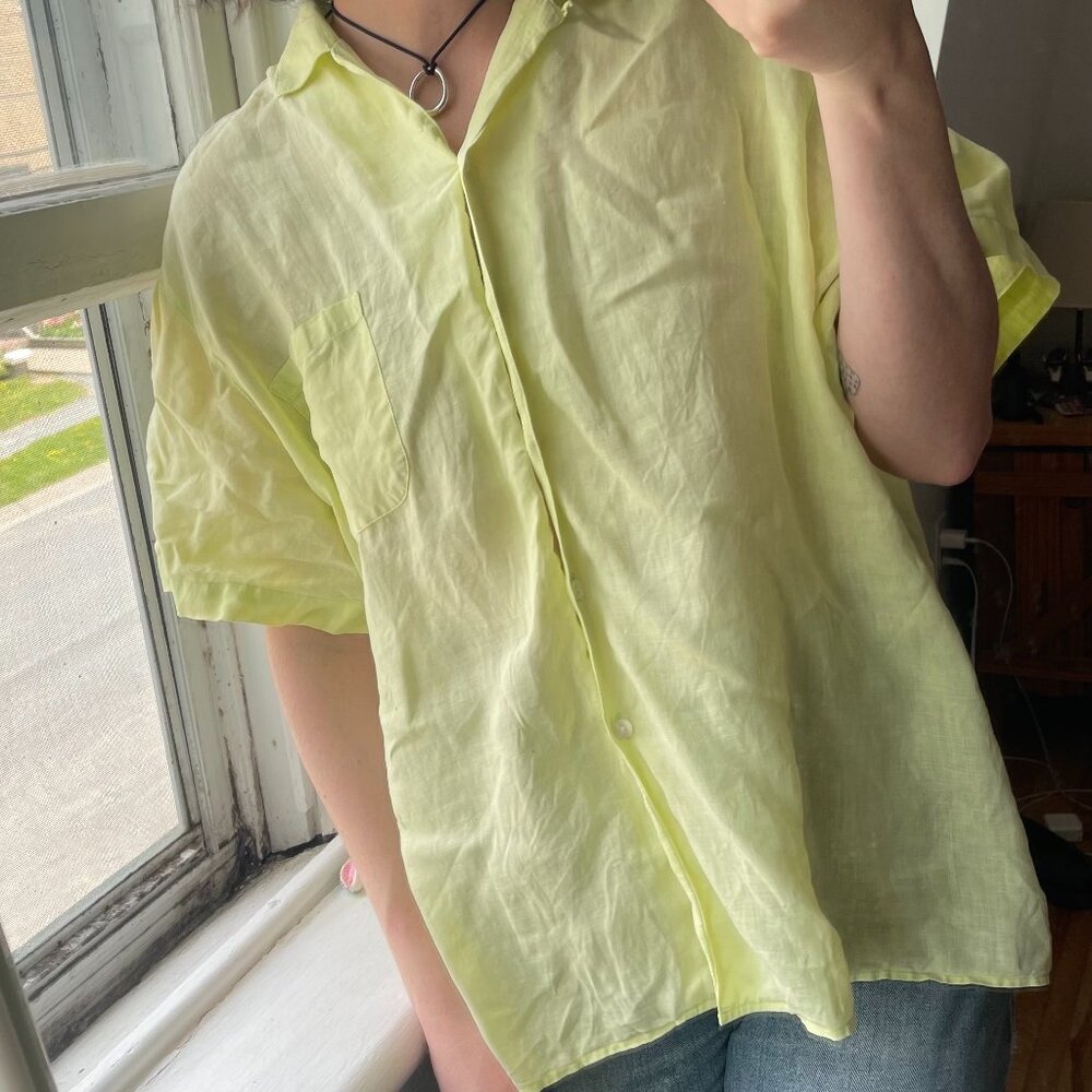 100% Linen Limoncello L.L. Bean Summer Blouse Size XL